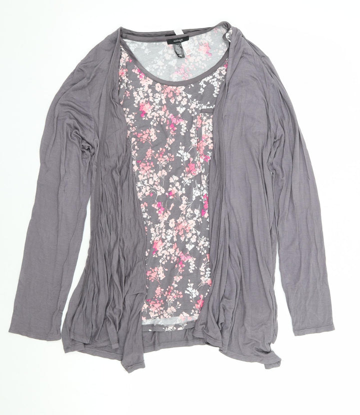 Midnight Womens Grey Floral Modal Jersey T-Shirt Size M Round Neck