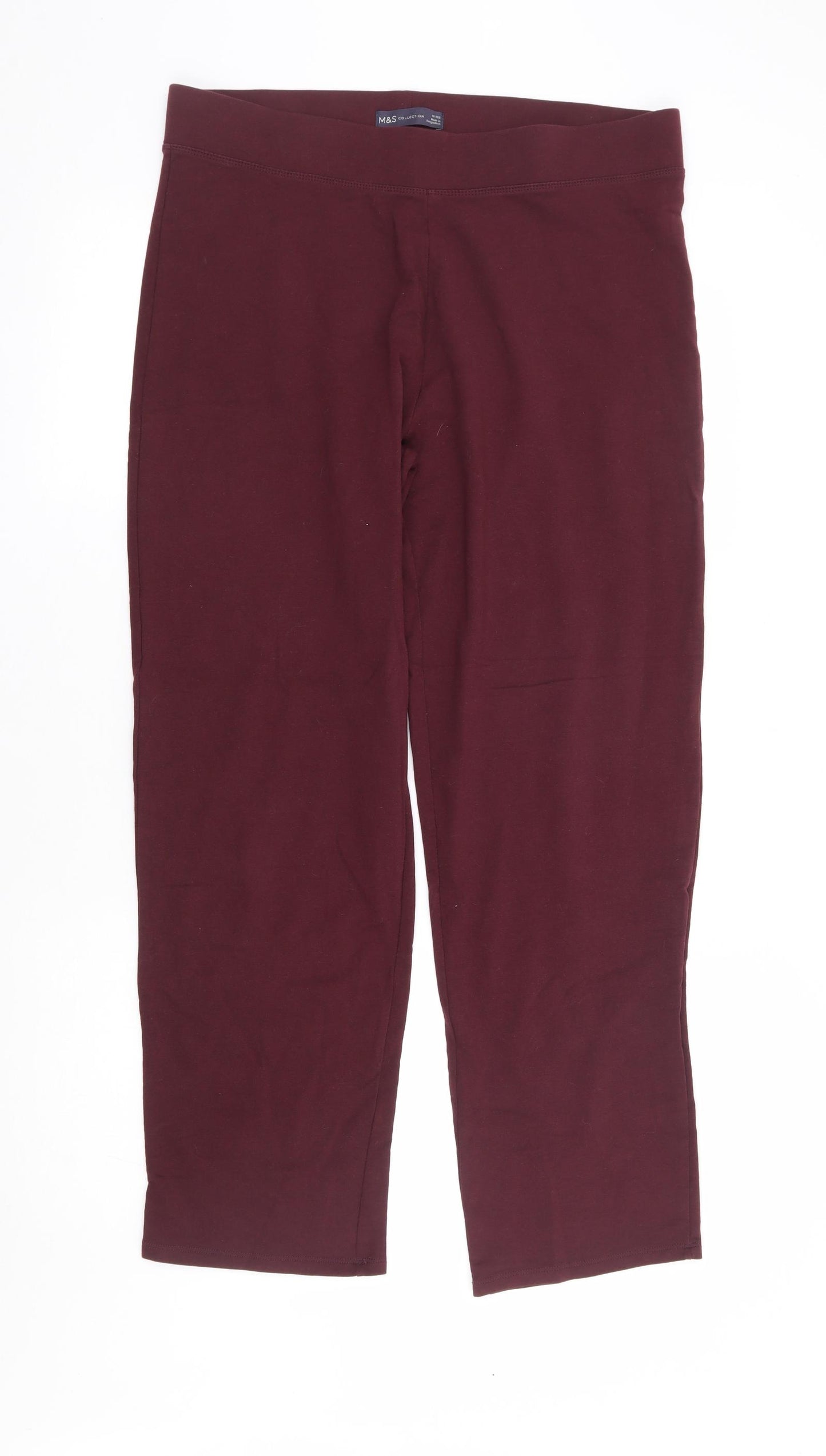 Marks and Spencer Womens Red Cotton Sweatpants Trousers Size 16 L29 in Regular