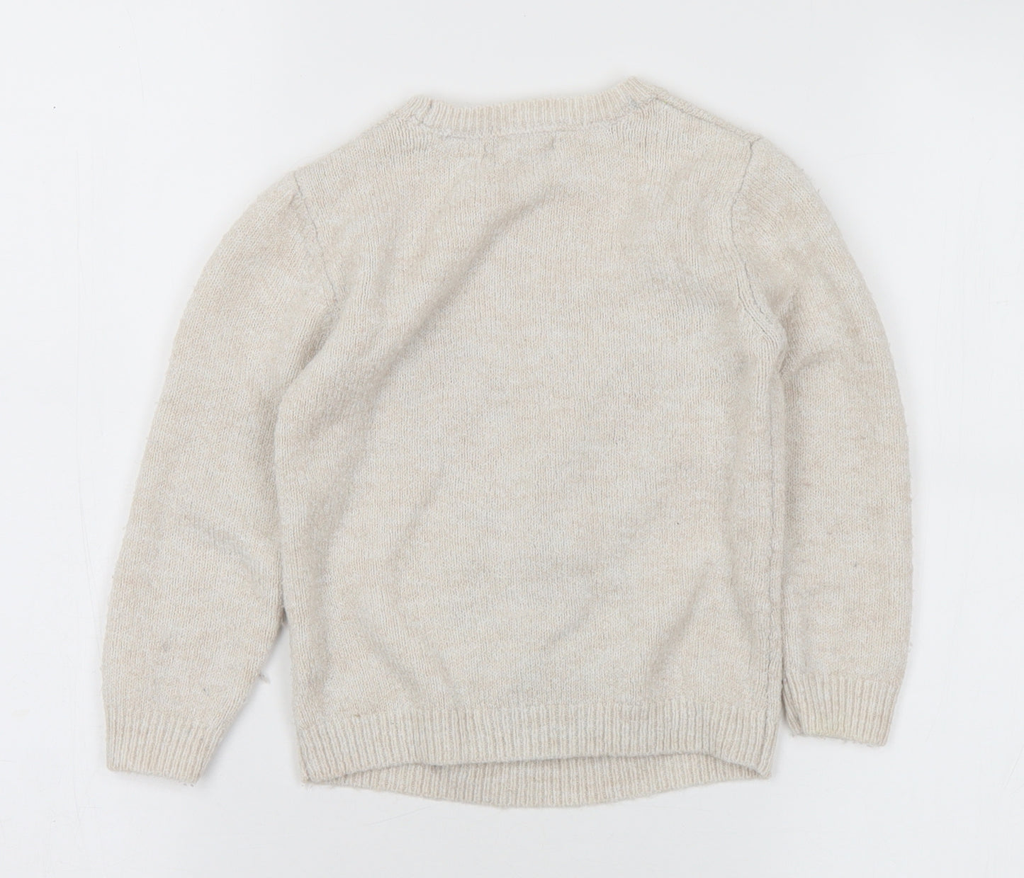 Primark Girls Beige Crew Neck Acrylic Pullover Jumper Size 4-5 Years - Rabbit