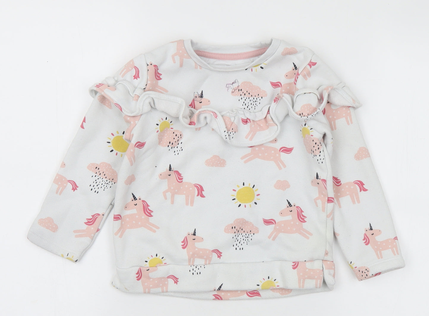 F&F Girls Multicoloured Geometric Cotton Pullover Sweatshirt Size 3-4 Years - Unicorn