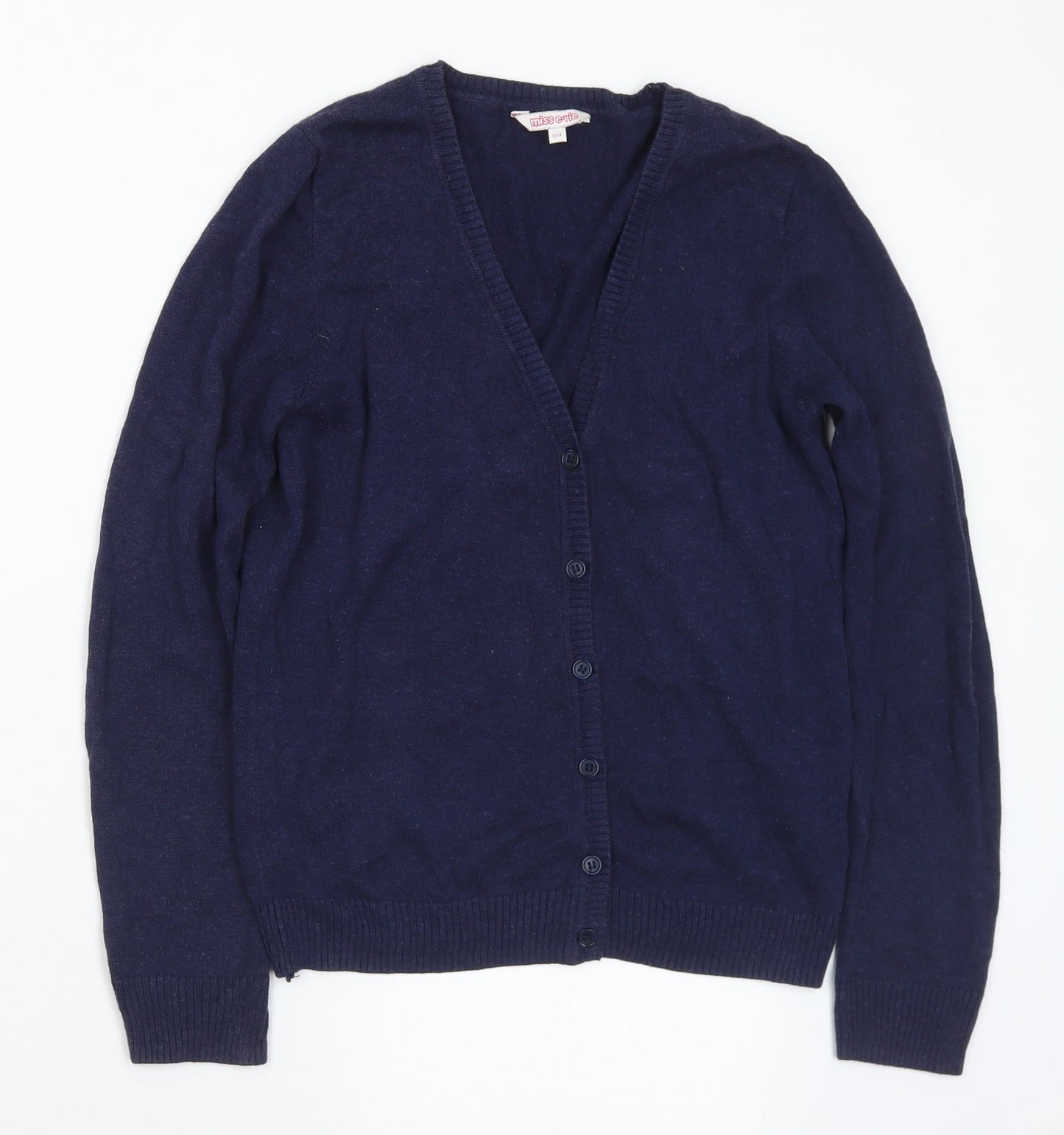 Miss Evie Girls Blue V-Neck Viscose Cardigan Jumper Size 13-14 Years