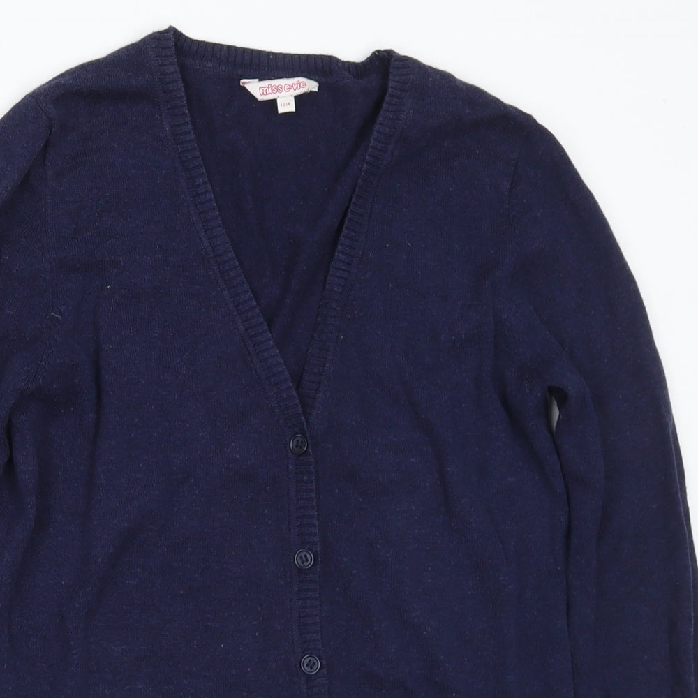 Miss Evie Girls Blue V-Neck Viscose Cardigan Jumper Size 13-14 Years