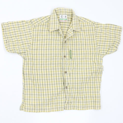 EA Boys Yellow Plaid Cotton Basic Button-Up Size 6-7 Years Collared