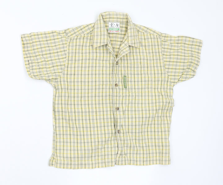 EA Boys Yellow Plaid Cotton Basic Button-Up Size 6-7 Years Collared