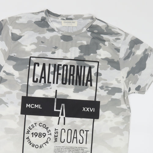 Cedar Wood State Mens Multicoloured Camouflage Polyester T-Shirt Size M Round Neck - California