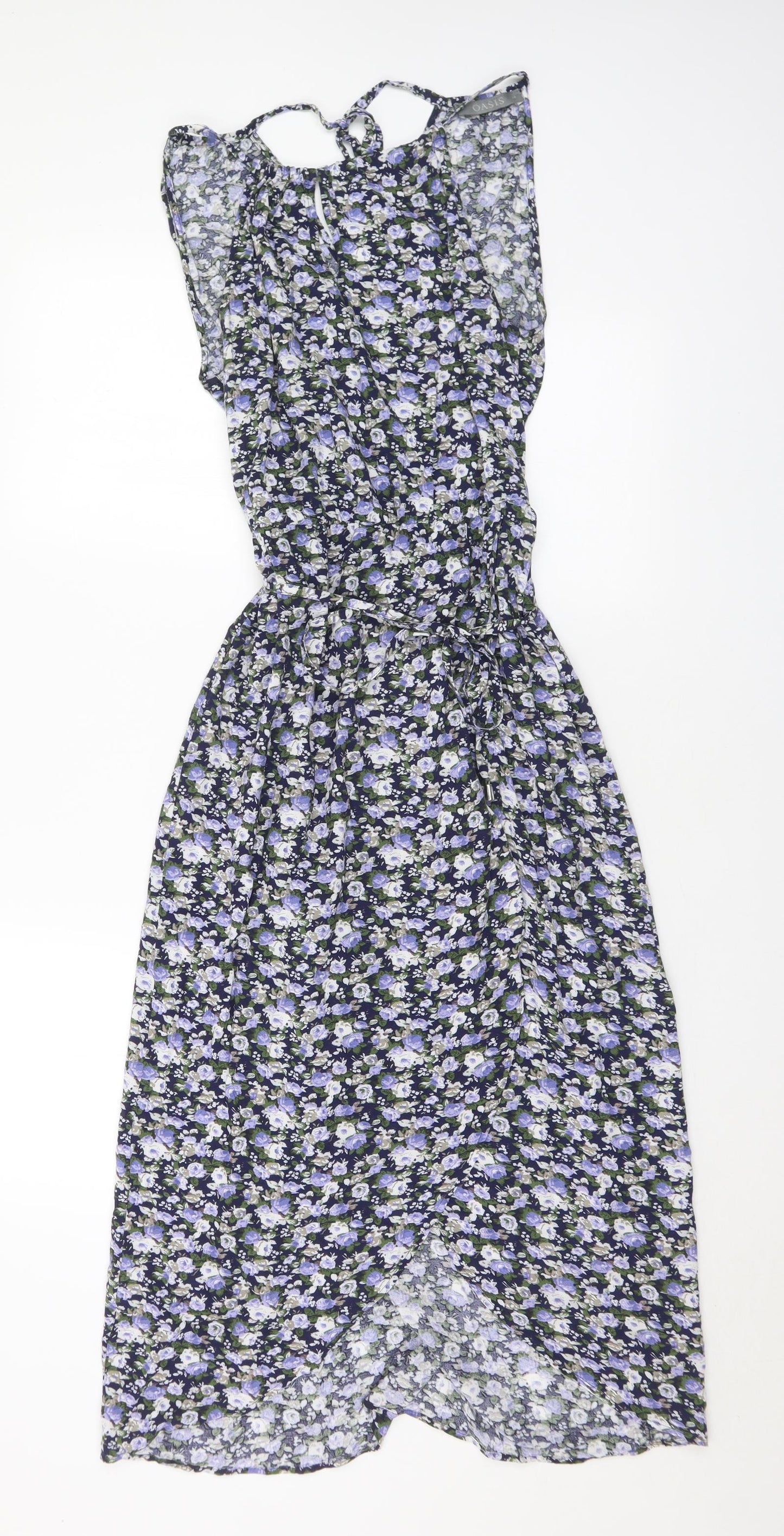 Oasis Womens Multicoloured Floral Viscose A-Line Size 10 Round Neck
