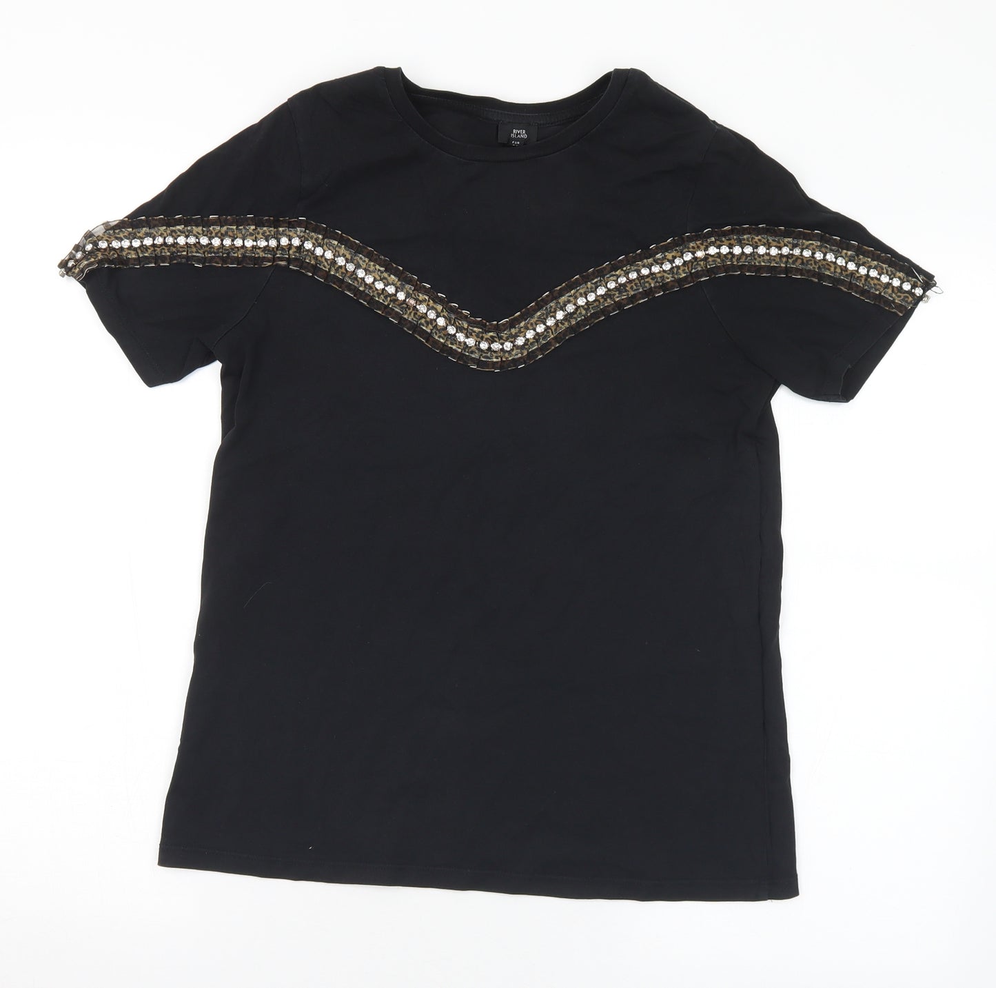 River Island Womens Black Polyester Basic T-Shirt Size 10 Round Neck