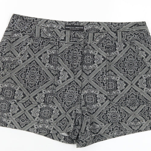 Dorothy Perkins Womens Black Geometric Polyester Hot Pants Shorts Size 10 L3 in Regular