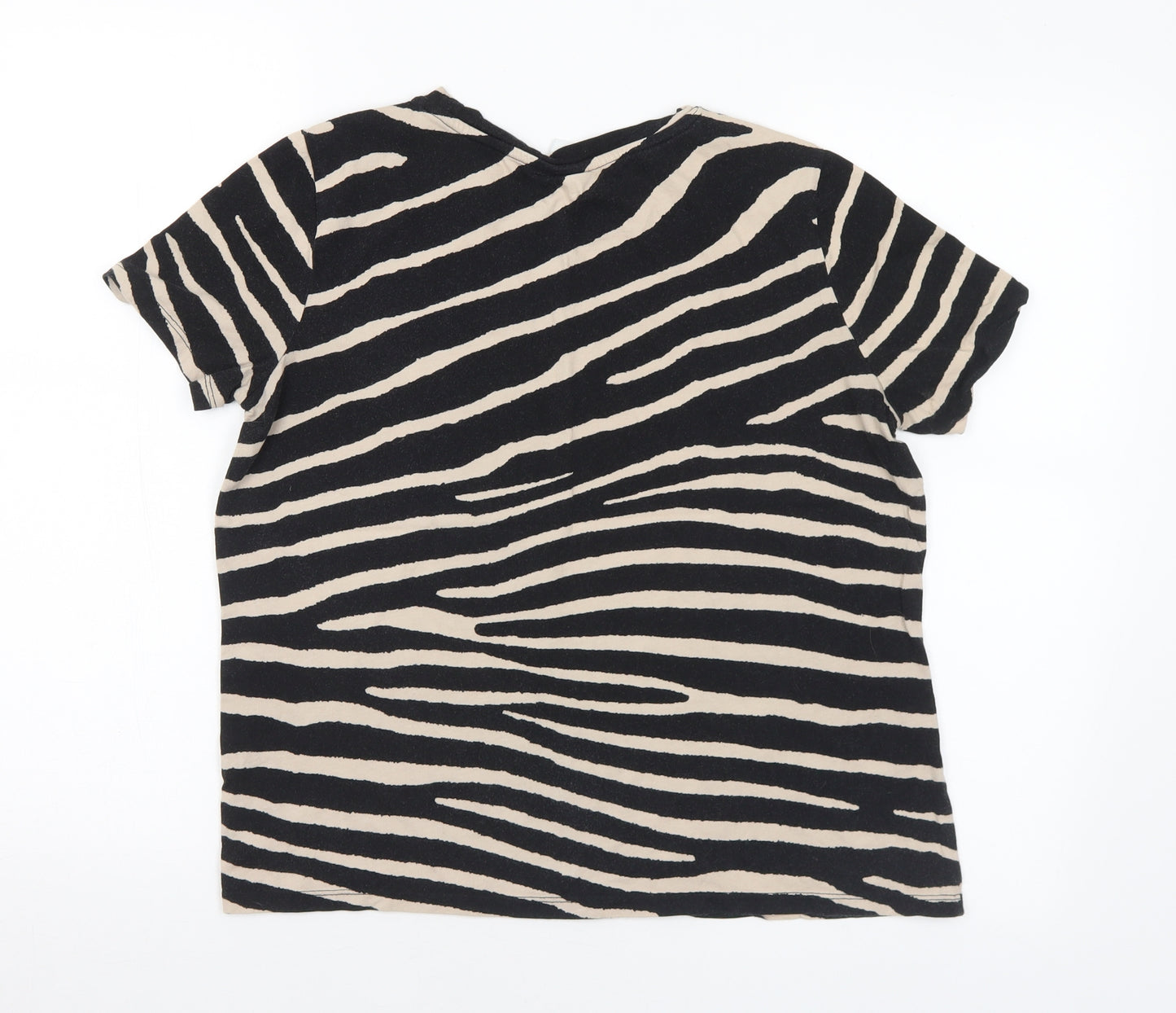 H&M Womens Black Animal Print Polyester Basic T-Shirt Size M Round Neck