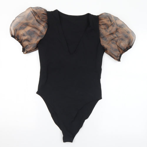 Preworn Womens Black Animal Print Polyester Bodysuit One-Piece Size M