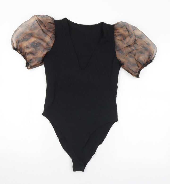 Preworn Womens Black Animal Print Polyester Bodysuit One-Piece Size M