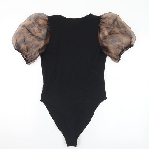 Preworn Womens Black Animal Print Polyester Bodysuit One-Piece Size M