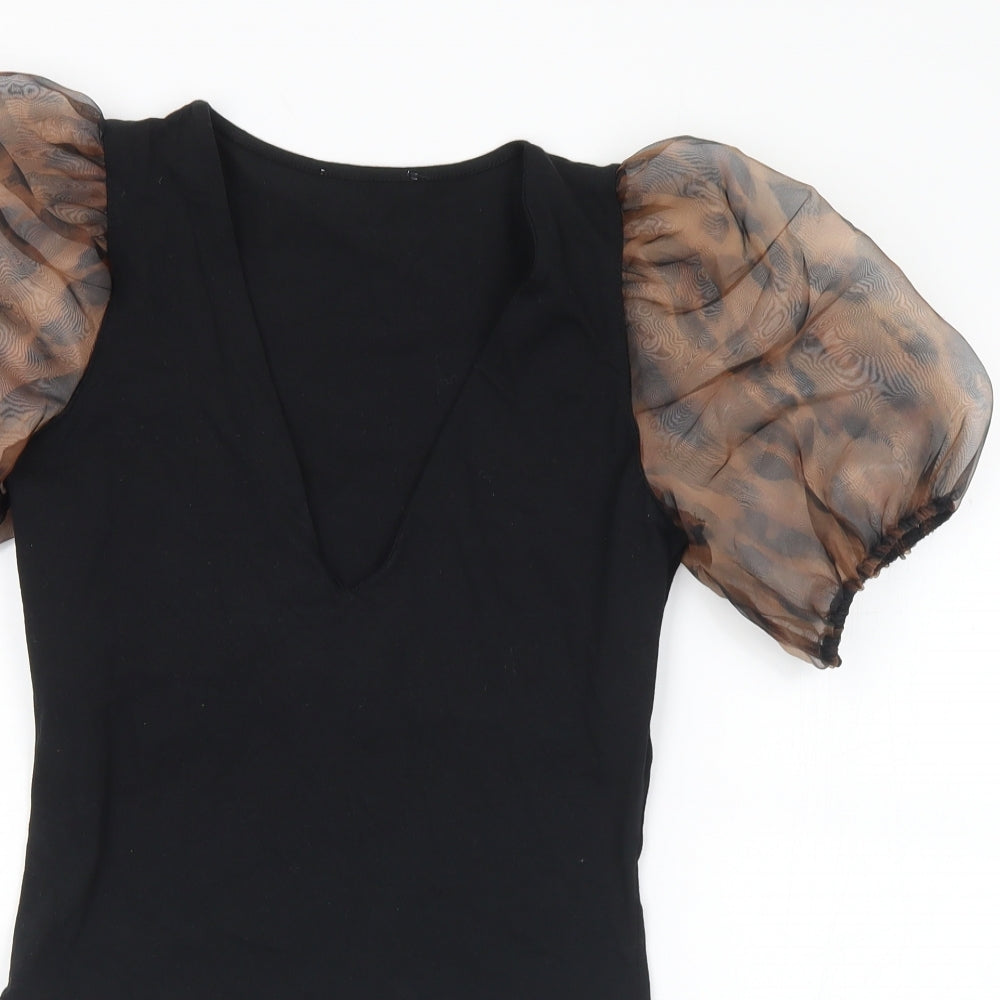 Preworn Womens Black Animal Print Polyester Bodysuit One-Piece Size M