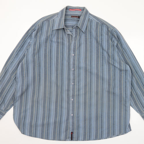 Duke Mens Blue Striped Polyester Button-Up Size 2XL Collared
