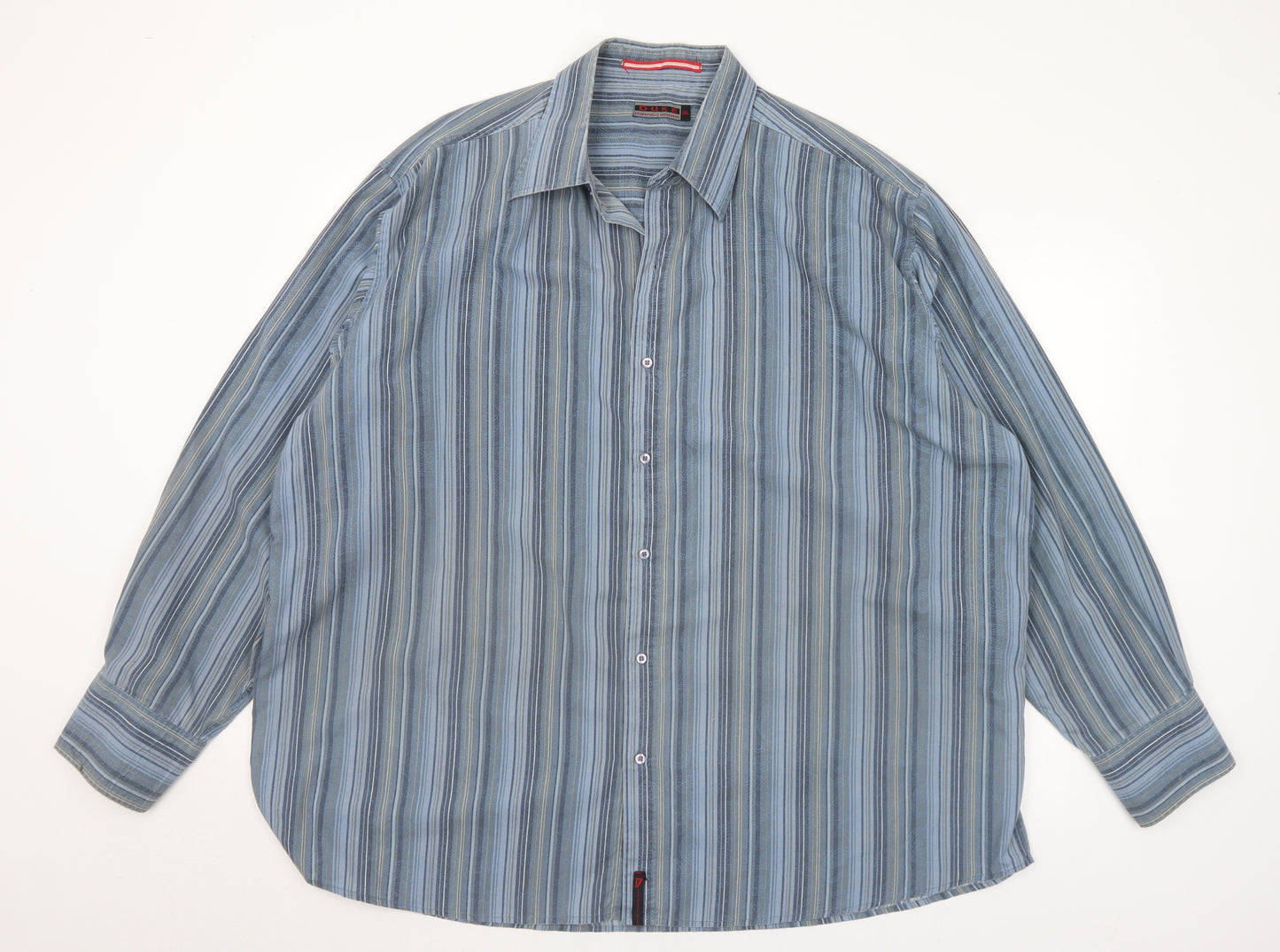 Duke Mens Blue Striped Polyester Button-Up Size 2XL Collared