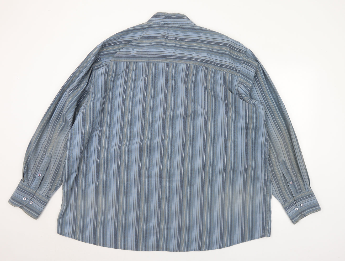 Duke Mens Blue Striped Polyester Button-Up Size 2XL Collared