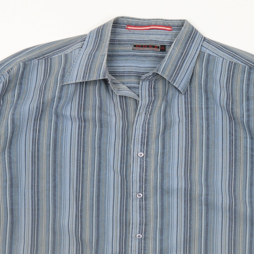 Duke Mens Blue Striped Polyester Button-Up Size 2XL Collared