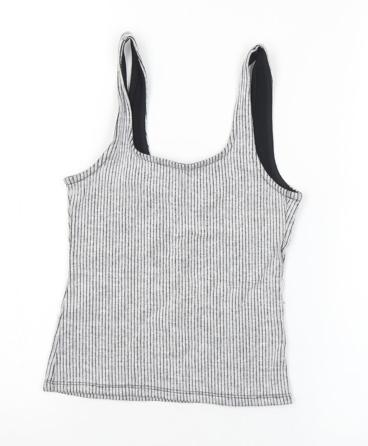 Topshop Womens Grey Cotton Cropped Tank Size 6 Round Neck