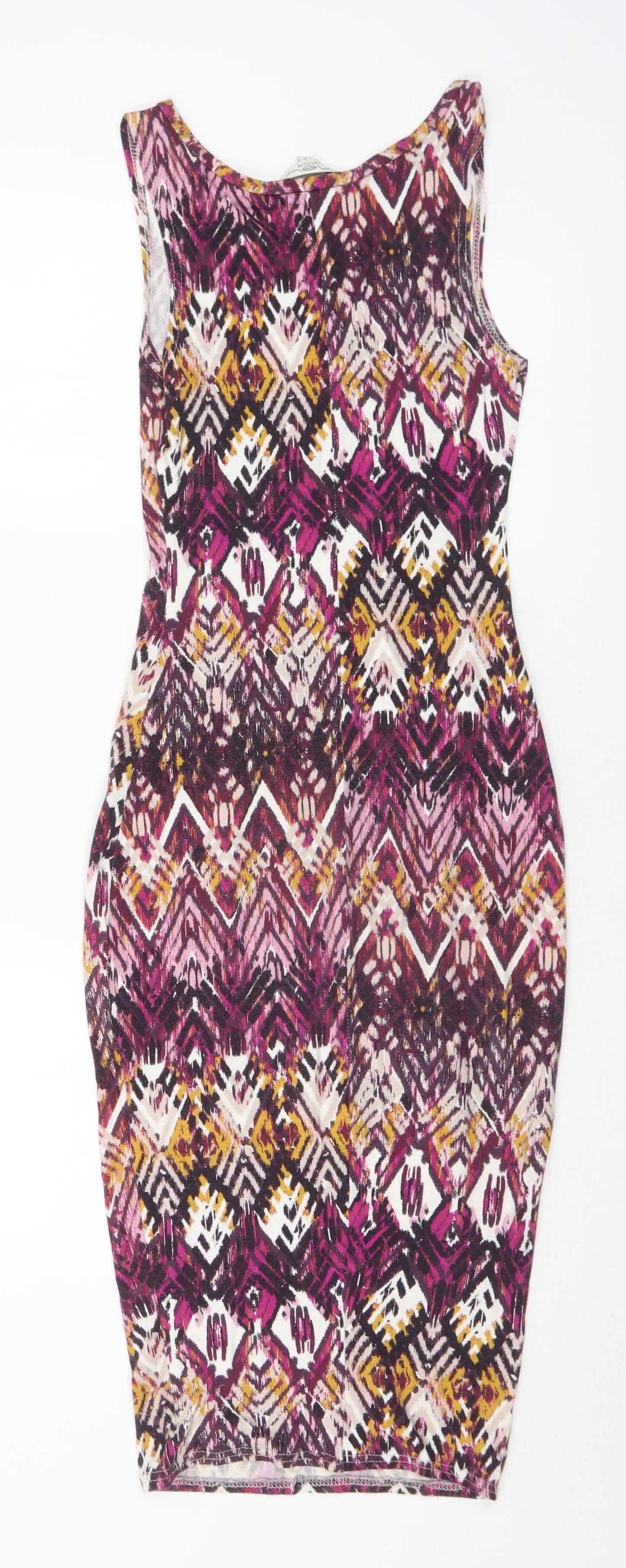 New Look Womens Multicoloured Geometric Polyester Slip Dress Size 6 Round Neck