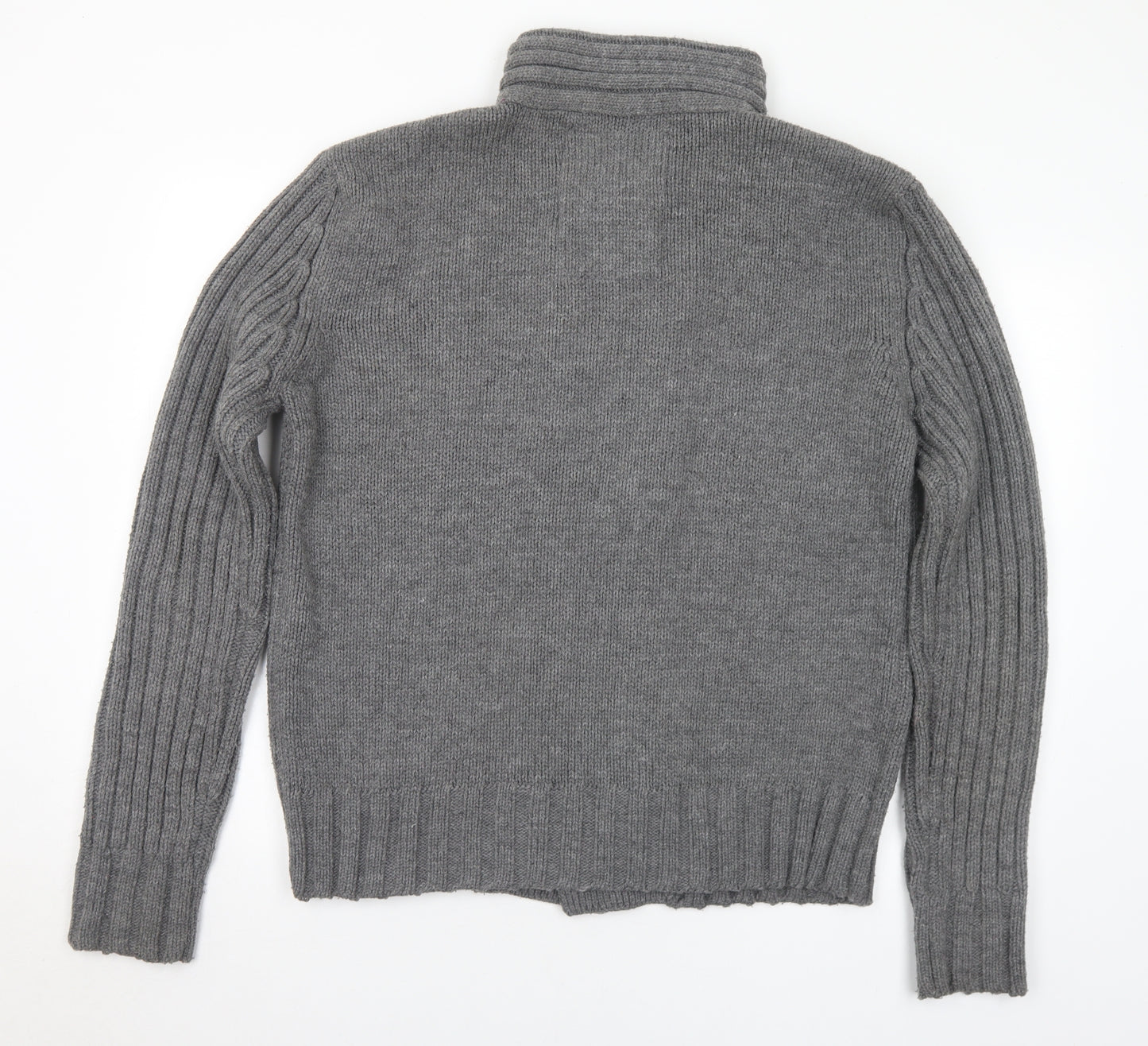 Brave Soul Mens Grey Collared Acrylic Full Zip Jumper Size XL