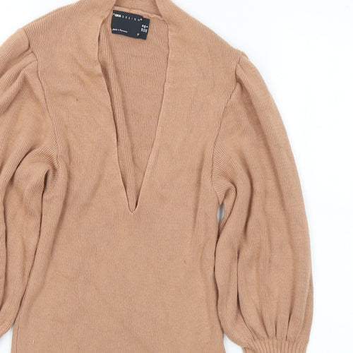 ASOS Womens Brown V-Neck Acrylic Pullover Jumper Size 10