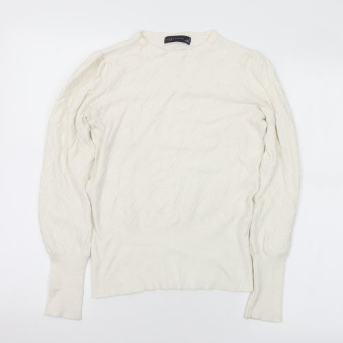 Marks and Spencer Womens White Crew Neck Acrylic Pullover Jumper Size 8
