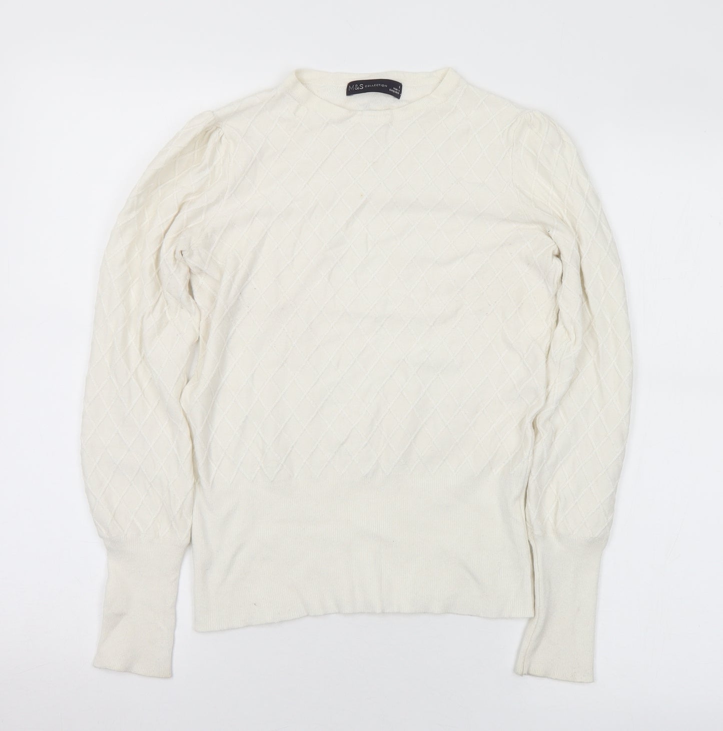 Marks and Spencer Womens White Crew Neck Acrylic Pullover Jumper Size 8
