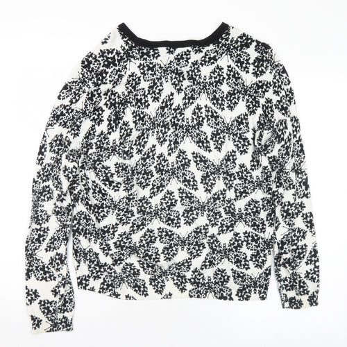 Marks and Spencer Womens White Round Neck Geometric Viscose Cardigan Jumper Size 18 - Butterflies