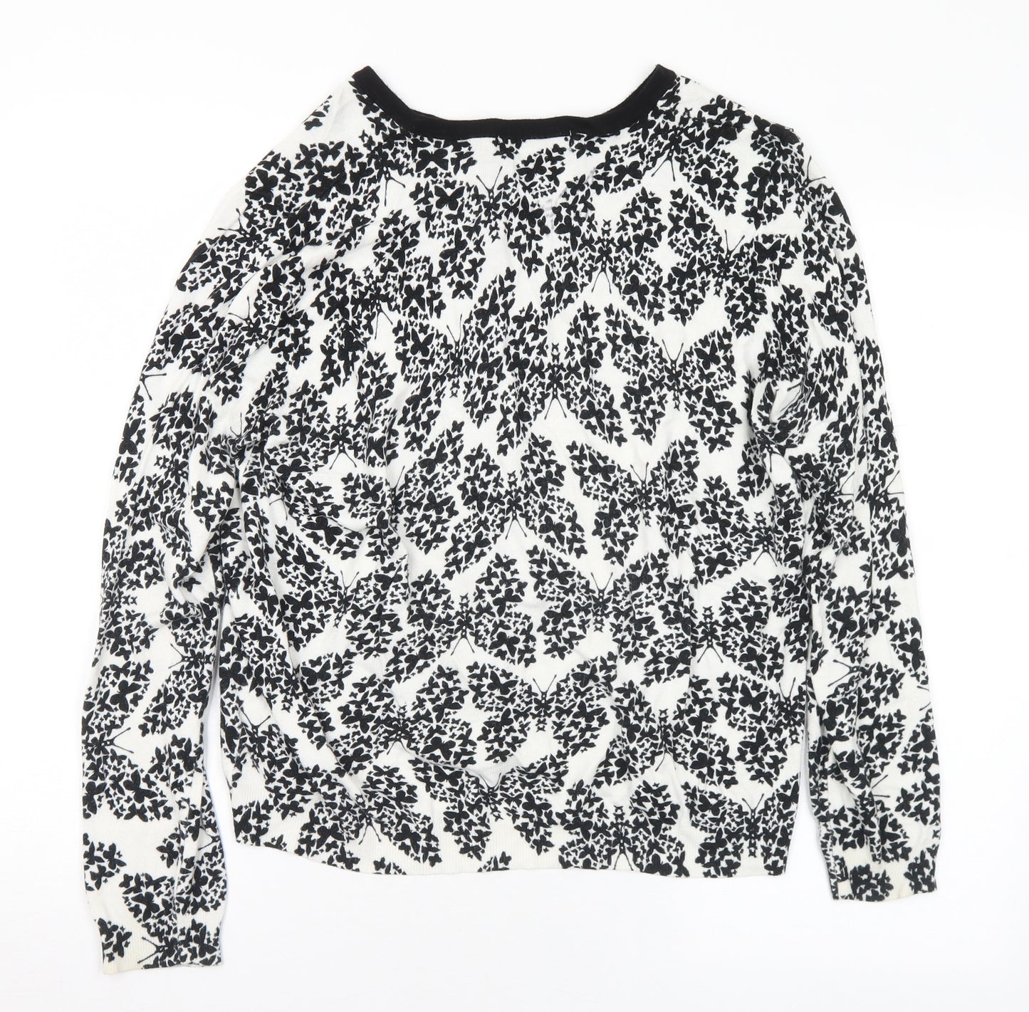 Marks and Spencer Womens White Round Neck Geometric Viscose Cardigan Jumper Size 18 - Butterflies