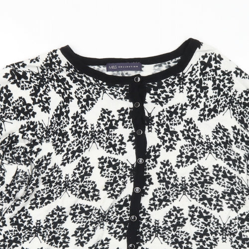 Marks and Spencer Womens White Round Neck Geometric Viscose Cardigan Jumper Size 18 - Butterflies