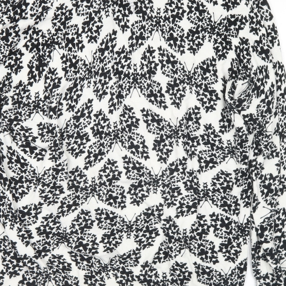 Marks and Spencer Womens White Round Neck Geometric Viscose Cardigan Jumper Size 18 - Butterflies