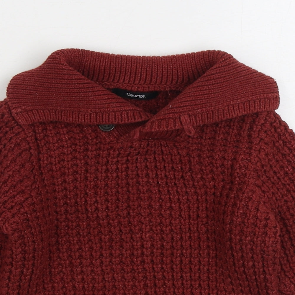George Boys Red V-Neck Acrylic Pullover Jumper Size 5-6 Years Pullover