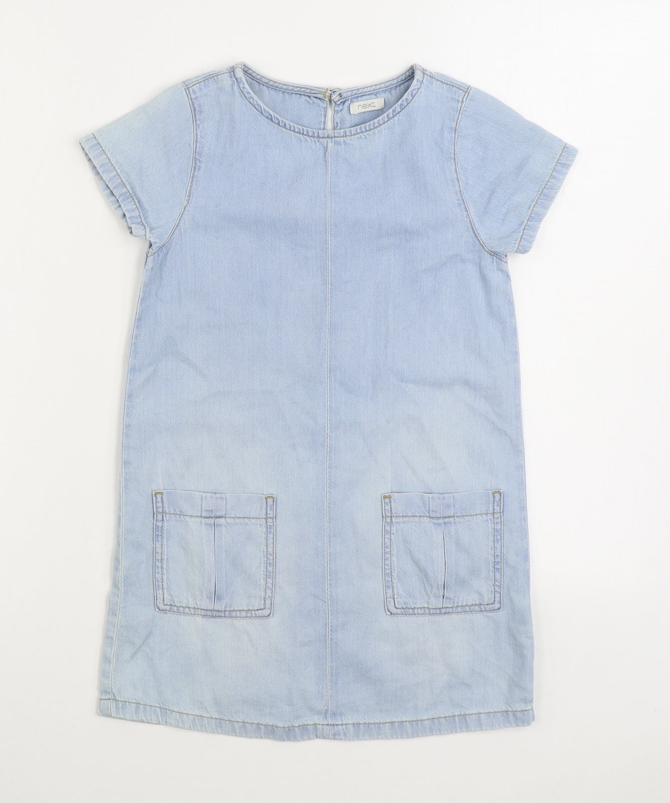 F&F Girls Blue Cotton Pinafore/Dungaree Dress Size 7 Years Round Neck Button