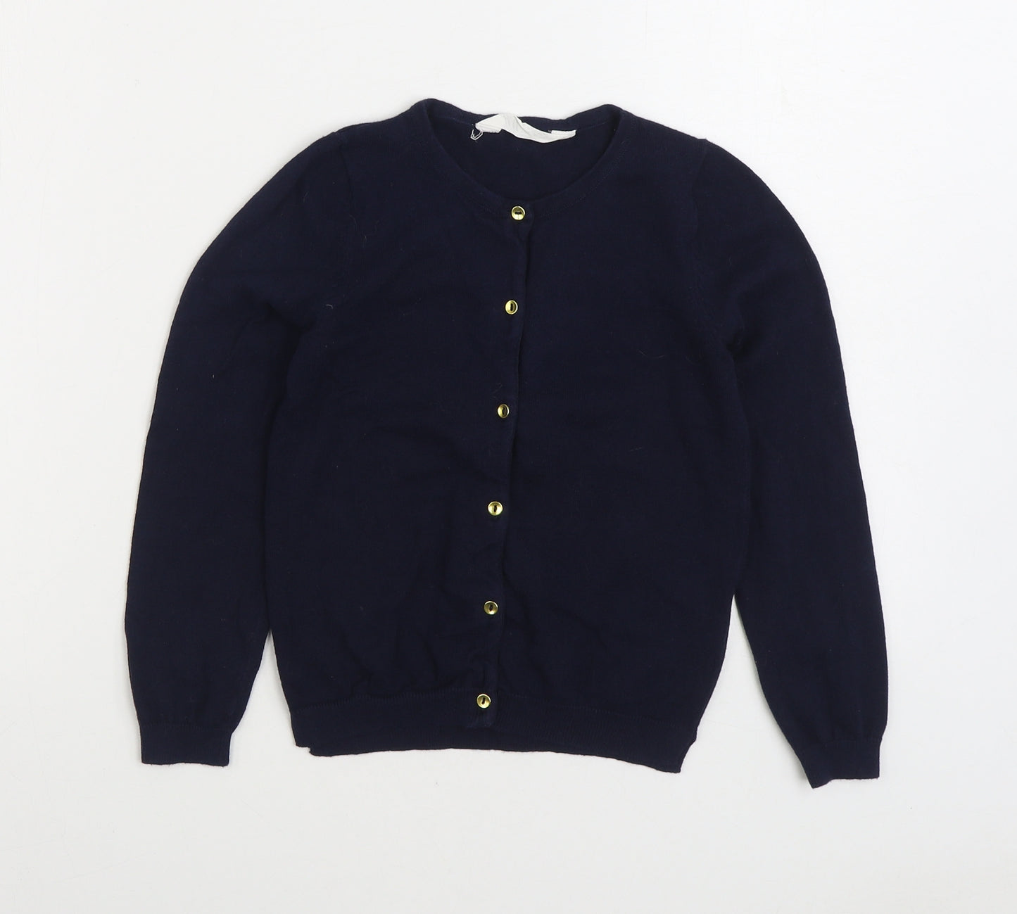 H&M Girls Blue Round Neck Cotton Cardigan Jumper Size 7-8 Years Buckle