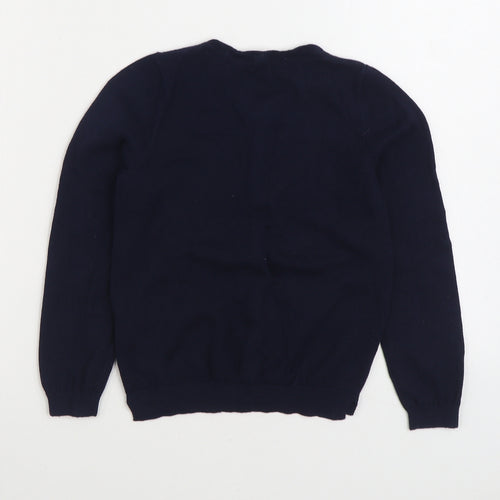 H&M Girls Blue Round Neck Cotton Cardigan Jumper Size 7-8 Years Buckle