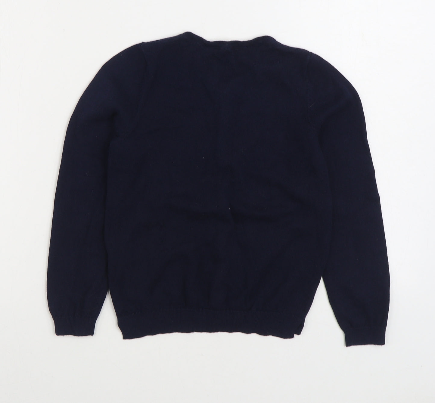 H&M Girls Blue Round Neck Cotton Cardigan Jumper Size 7-8 Years Buckle