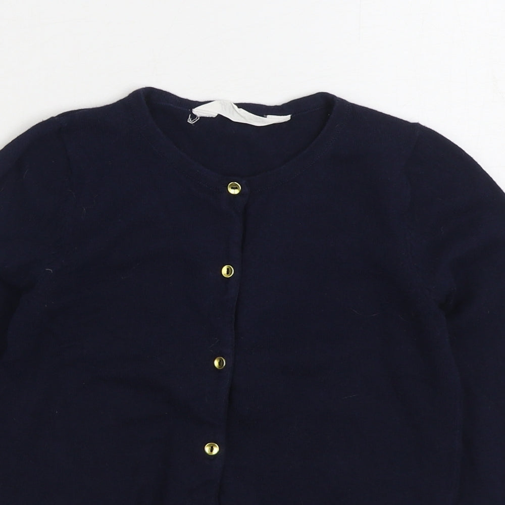 H&M Girls Blue Round Neck Cotton Cardigan Jumper Size 7-8 Years Buckle