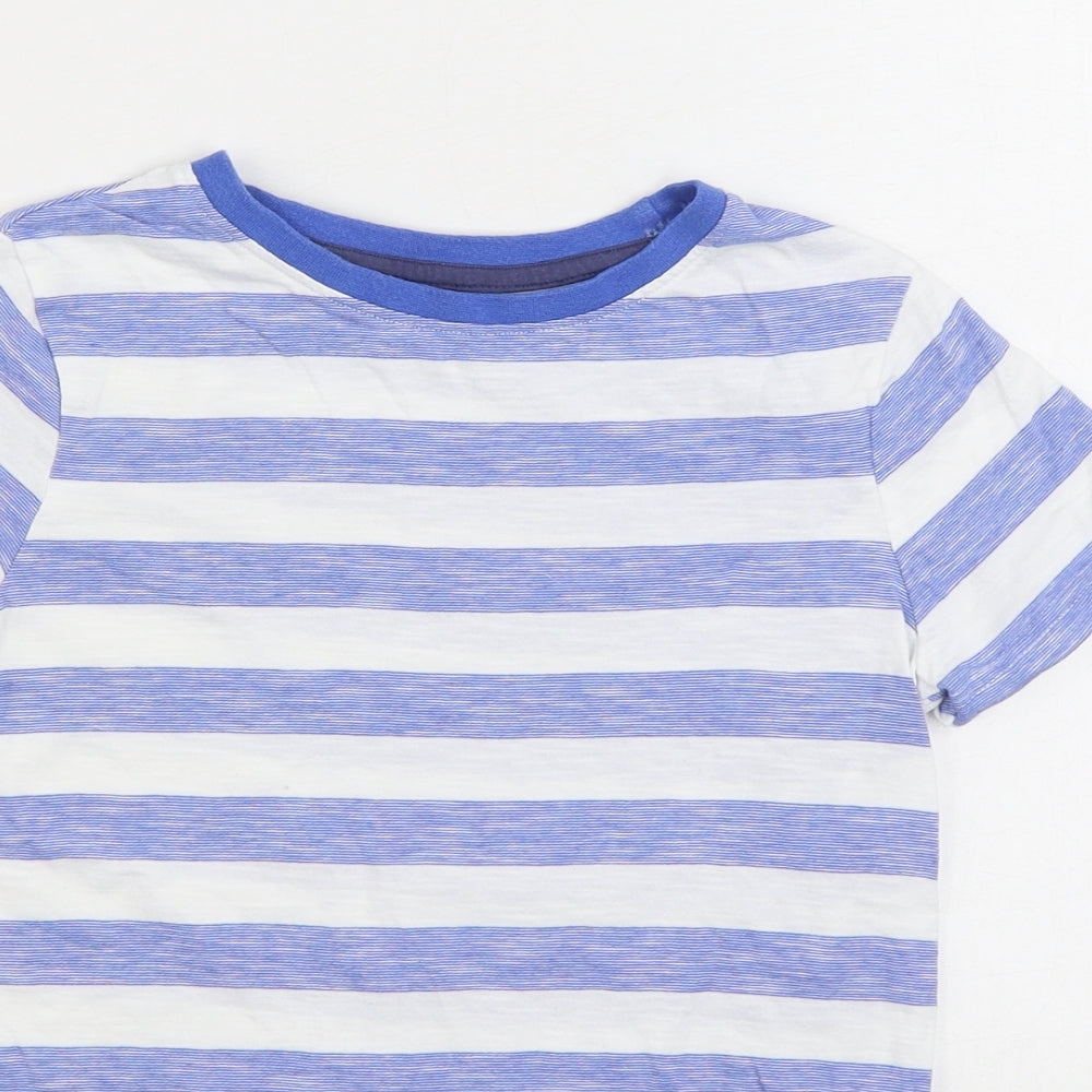 Nutmeg Boys Blue Striped Cotton Basic T-Shirt Size 7-8 Years Round Neck Pullover