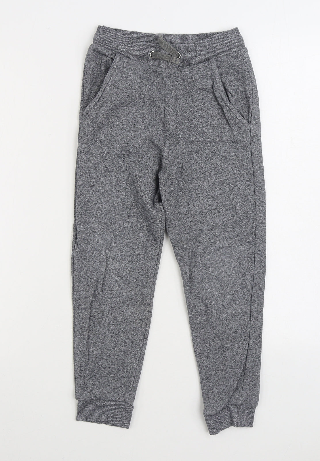 Marks and Spencer Boys Grey Cotton Jogger Trousers Size 7-8 Years Regular Tie
