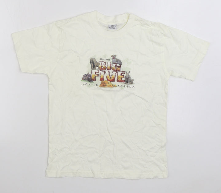 Art Published Boys White 100% Cotton Basic T-Shirt Size 9-10 Years Round Neck Pullover