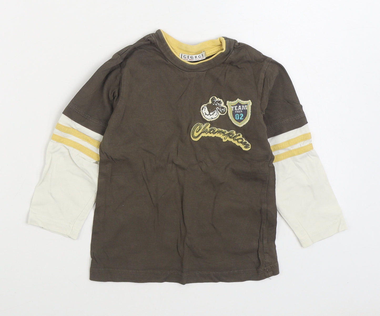 George Boys Brown 100% Cotton Basic T-Shirt Size 3-4 Years Round Neck Pullover