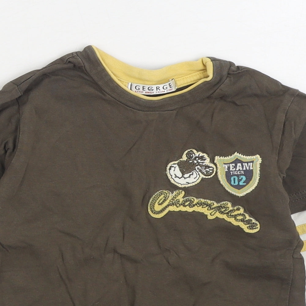 George Boys Brown 100% Cotton Basic T-Shirt Size 3-4 Years Round Neck Pullover