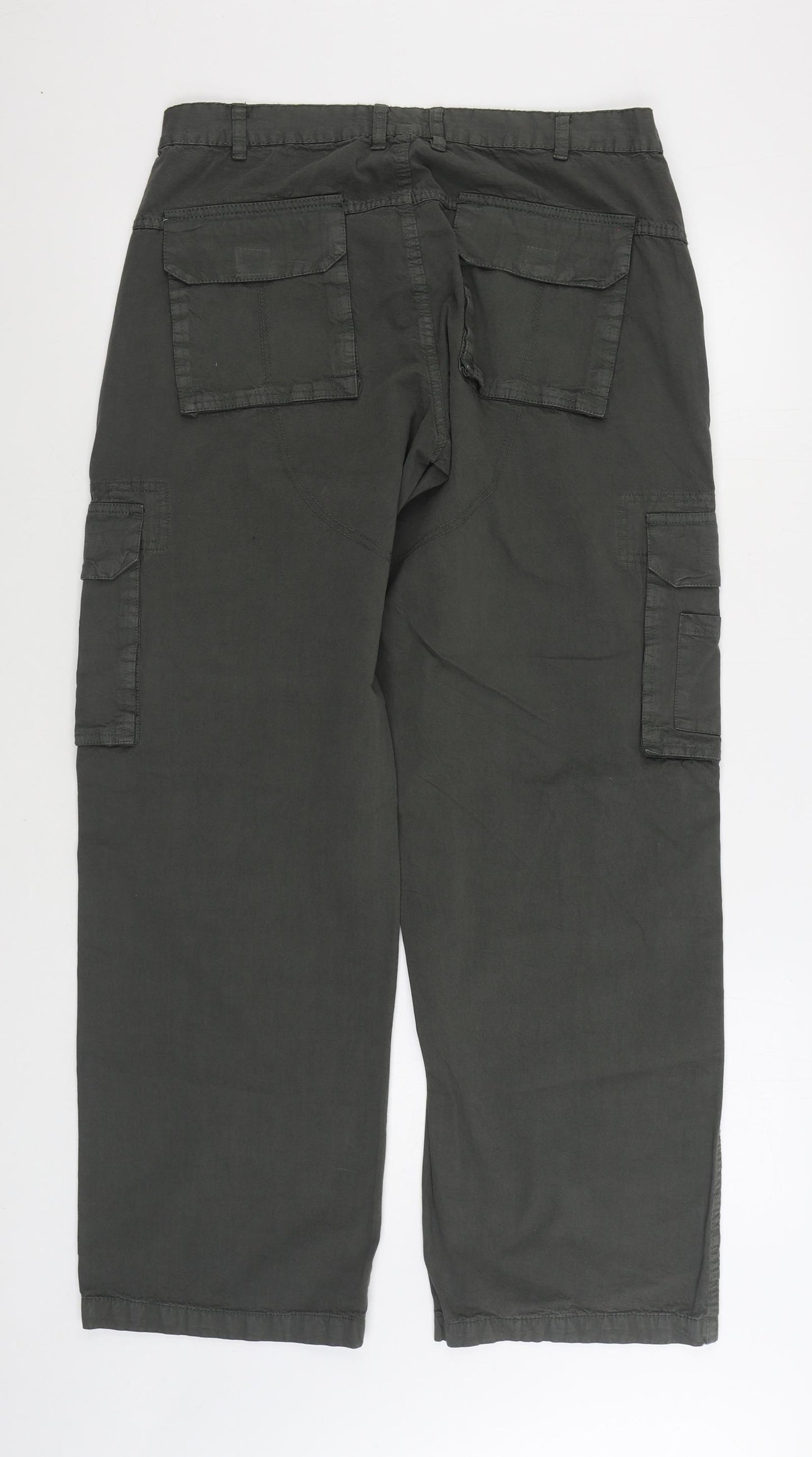 Kangaroo Poo Mens Grey Cotton Cargo Trousers Size 34 in L32 in Regular Zip