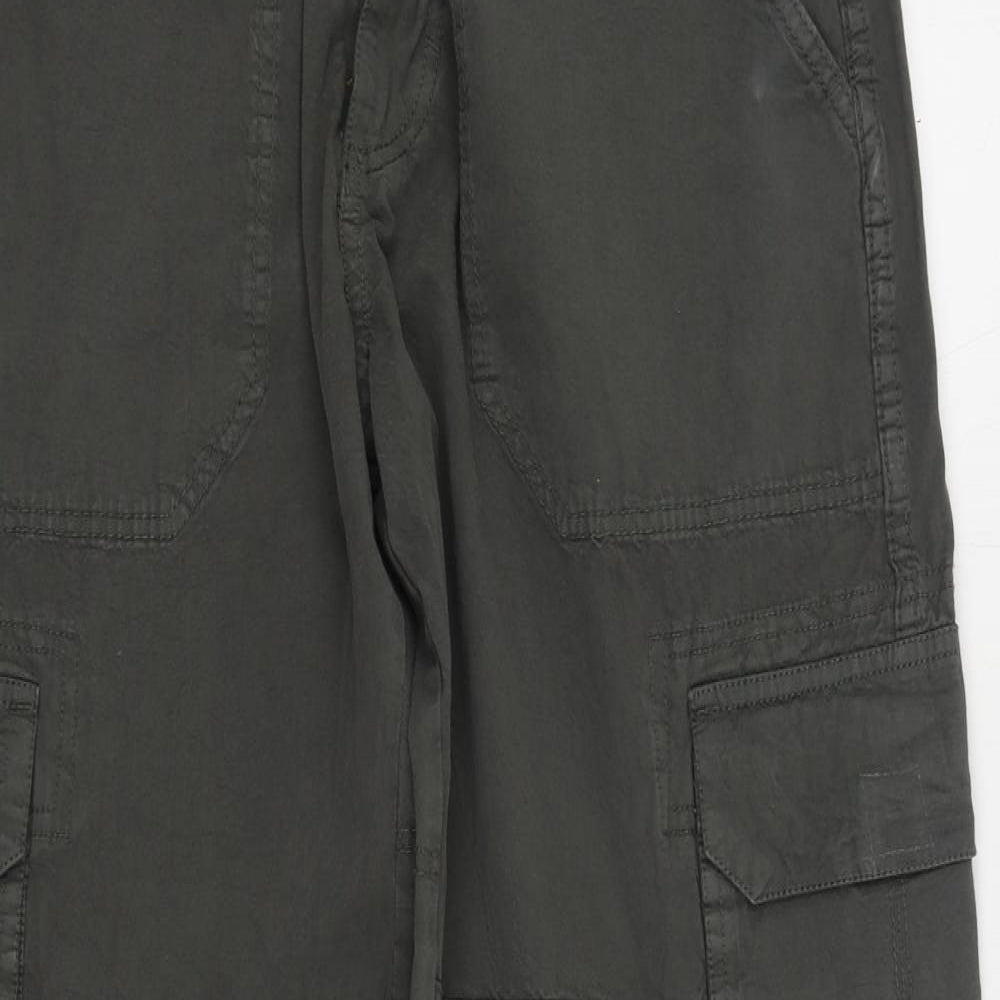 Kangaroo Poo Mens Grey Cotton Cargo Trousers Size 34 in L32 in Regular Zip