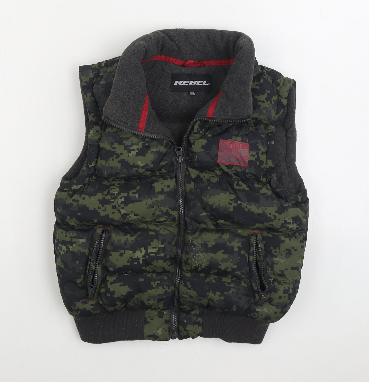 Rebel Boys Green Camouflage Gilet Coat Size 11-12 Years Zip