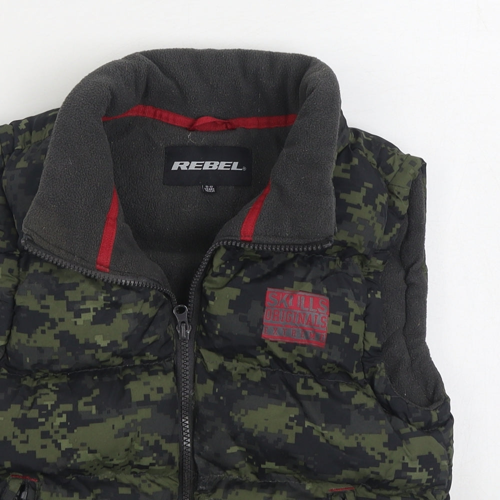 Rebel Boys Green Camouflage Gilet Coat Size 11-12 Years Zip