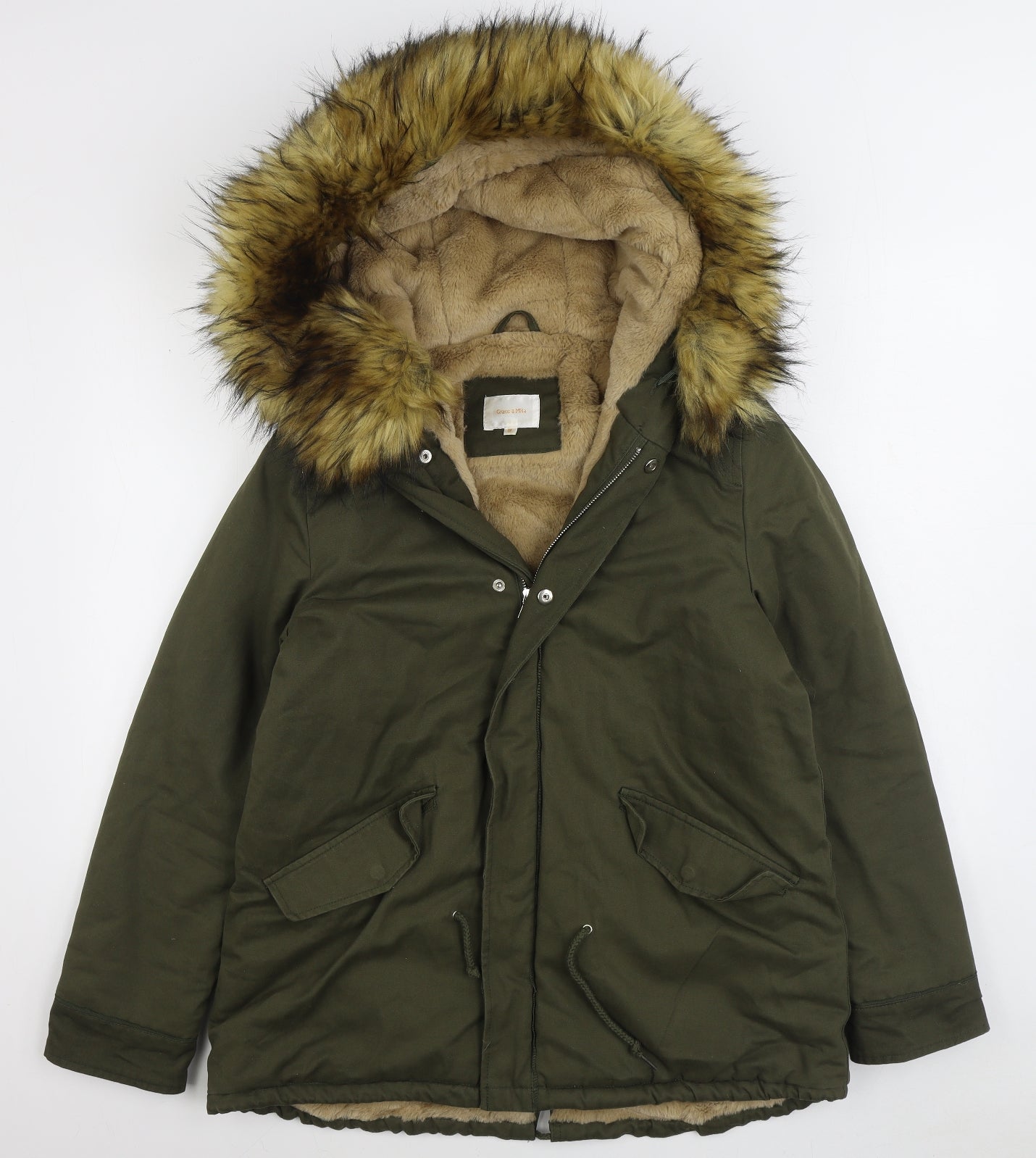 Grace & Mila Womens Green Parka Coat Size M Zip