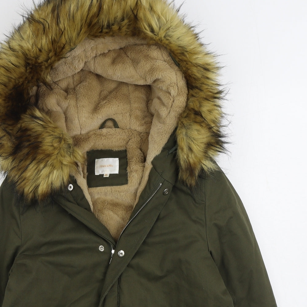 Grace & Mila Womens Green Parka Coat Size M Zip