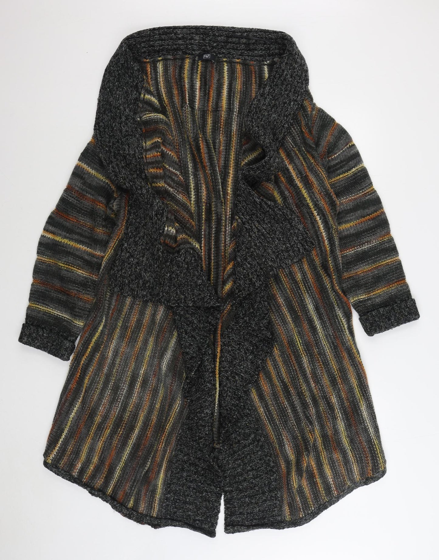 F&F Womens Multicoloured V-Neck Striped Acrylic Cardigan Jumper Size 20