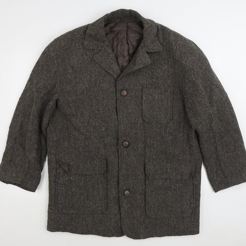 IQ Trademark Mens Brown Overcoat Coat Size M Button